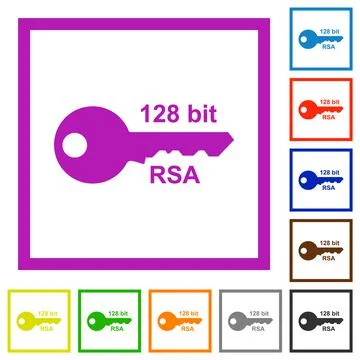 128 bit rsa encryption flat framed icons Stock Illustration
