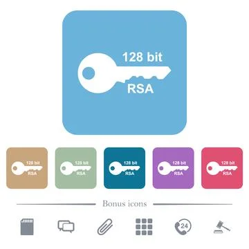 128 bit rsa encryption flat icons on color rounded square backgrounds Stock Illustration