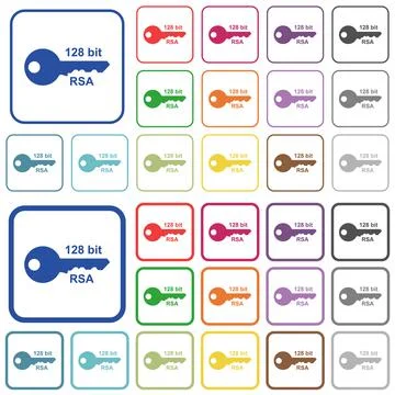 128 bit rsa encryption outlined flat color icons Stock Illustration
