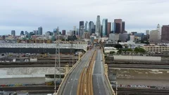 Coronavirus Covid drone aerial of downtown Los Angeles and the 4th Street Bridge
