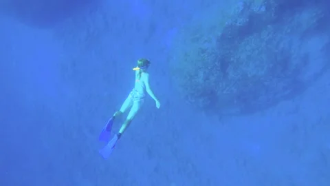 12995far away Up to down bottom View look down to a Caucasian sling skinny blond Stock-Footage 329289551