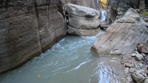 12ft Waterfall in the Canyon of the Upper Narrows of Zion, Top-Down Trail, Zion Stock Footage 278196006