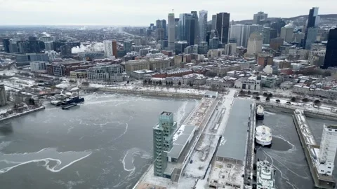 12th of December 2025 Winter drone flight above the Old Port waterfront park. Stock Footage 302881731