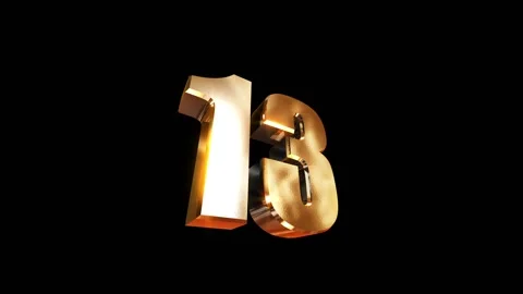 13, 3d golgen text number on black background Video stock 127597730