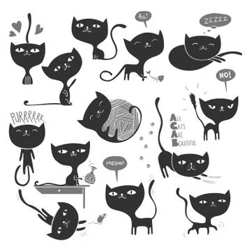13 black cats Stock Illustration