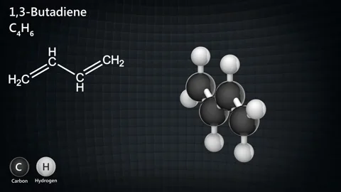 1,3-Butadiene. C4H6. Seamless loop. Video stock 154399131