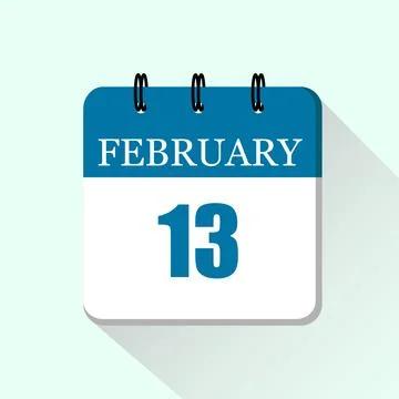 13 February Vector flat daily calendar icon. Date and month. Stock Illustration