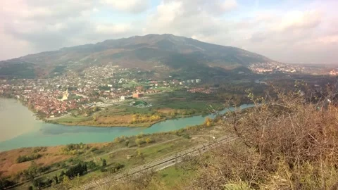 13 mountain river, valley with a river, city at the bottom of a canyon Stock Footage 267420194