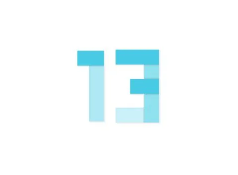 13 number, vector logo, paper cut desing font made of blue color tones .Isola Stock Illustration