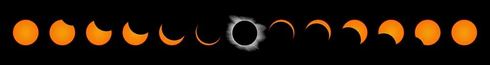 13 phases of a solar eclipse Stock Photos