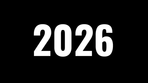 13. Rolling Text Year 2026 Countdown Style Number Animation on Black and Whi Видео 314276026