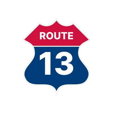 13 route sign icon. Vector road highway interstate Stock Illustration