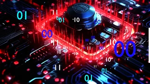 13 seconds moving motherboard binary code HD video Stock Footage 282237071