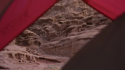13 Subjective -shot-inside-tent-open-the-door-to-discover-an-amazing-Desert- Stock Footage 251580571