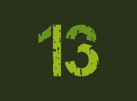 13 vector number made of grungy, grunge texture. Rubber stamp imprint style.  Stock Illustration