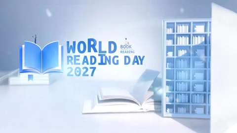 13 World Book Day Reading Title with 3D Books Stock After Effects