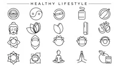 Healthy Lifestyle concept line style icons set.