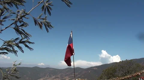 1307 Chilean flag at the mountain Stock Footage 36360324