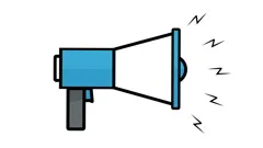Loudspeaker protest civil unrest symbol or icon, 2d flat animation blue loop