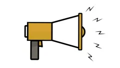 Loudspeaker protest civil unrest symbol or icon, 2d flat animation loop yellow