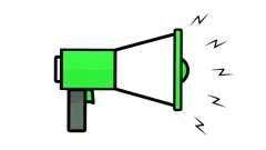Loudspeaker protest civil unrest symbol or icon, 2d flat animation loop green
