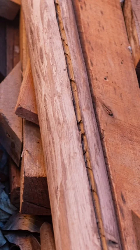 131_Stack of rough sawn wood planks.mp4 Stock Footage 347229740