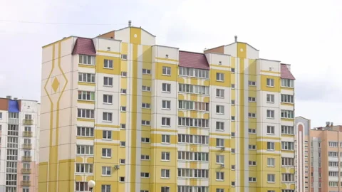132. New multi-apartment panel house with glazed loggias and balconies. Stock-Footage 93314883