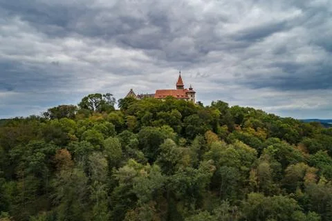 Air view of The Veste Heldburg fortress near Bad Colberg-Heldburg in ...