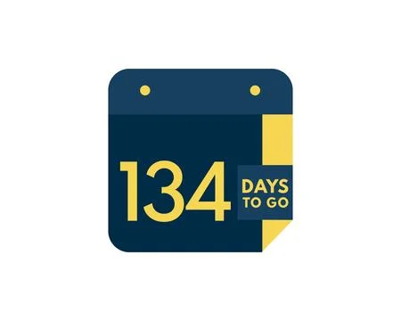 134 days to go calendar icon on white background, 134 days countdown, Count.. Stock Illustration