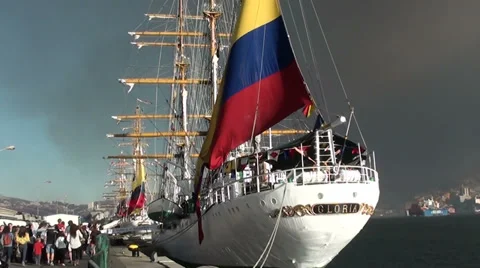 1341 Sailing ship with the flag of Ecuador Stock Footage 37213517