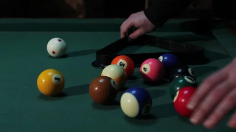 1/35 Man playing billiard. Sets the balls to start a billiard match. Close up. Stock Footage 36428761