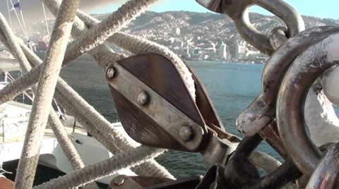 1355 Some ropes on a ship Stock Footage 37255273