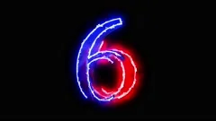 Blue and Red energy digit 6. Hot number for overlay 4k 3D rendered animation.