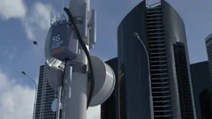 5G tower in metropolitan city, high-speed Internet connection, mobile network