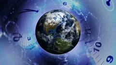 Clocks Tunnel and Earth Animation, Rendering, Time Travel Concept, Background