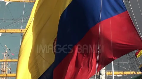 1362  Sailing ship with the flag of Colombia Stock Footage 37333053