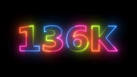 136K Subscriber Neon Counter Animation: Gaining Followers Marketing Metric .. Stockbeeldmateriaal 330412345