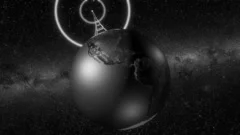 Old newsreel style intro with rotating globe and radio waves wide shot