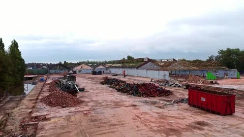 13.9.26 Whiston Dimplex warehouse demolition aerial above factory building Stock Footage 345409258