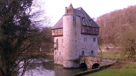 The 13th Century Castle of small Belgian town Crupet. Stock Footage 34890675