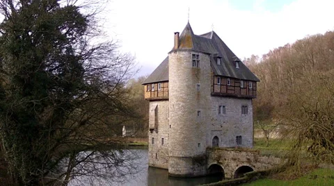 The 13th Century Castle of small Belgian town Crupet. Stock Footage 34893068