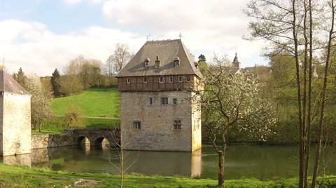 The 13th Century Castle of small Belgian town Crupet. Stock Footage 37100014