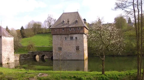 The 13th Century Castle of small Belgian town Crupet. Stock Footage 37181924