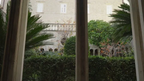 13th Century Franciscan Monastery, with a view of the bell tower, in Dubrovnik. 库存影片 98841908