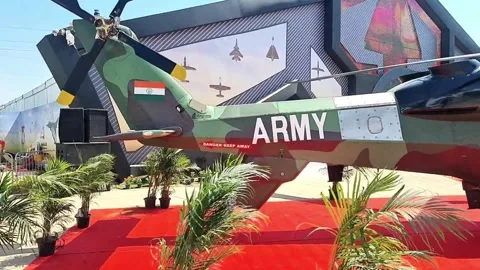 On 13th February 2025, a close-up view of the LCH Prachand  from Aero India. Stock Footage 340554119