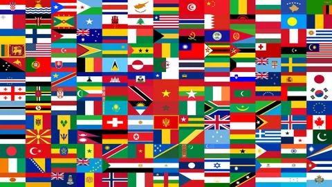 13x13 grid pattern of many different world country flags creating an abstra.. Stock Illustration