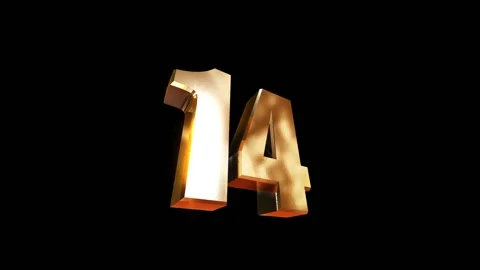 14, 3d golgen text number on black background Vidéo 127598642