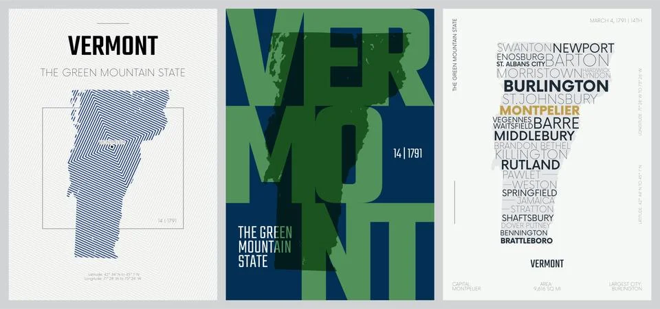 14 of 50 sets, US State Posters with name and Information in 3 Design Styles, 스톡 일러스트