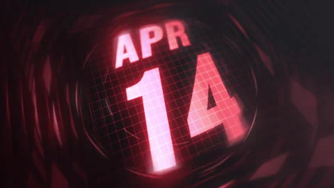 14 April in 3d motion graphic. Infrared calendar in futuristic and tech glow Stock Footage 292936333