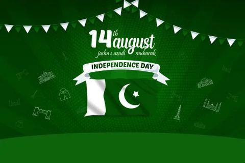 14 August Jashn e Azadi Mubarak Pakistan Independence Day Vector Background I Stock Illustration